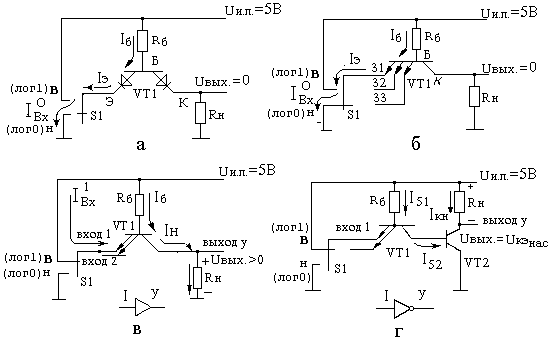 Схемы простейших логических элементов ТТЛ