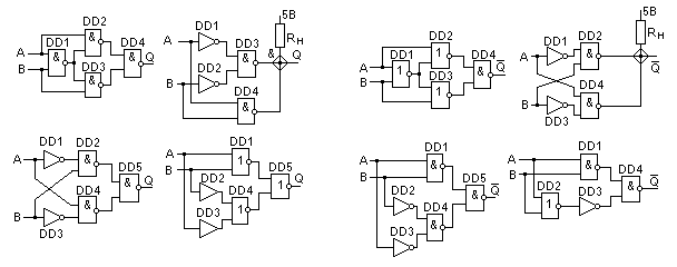 Варианты схем «исключающее ИЛИ» из простейших логических элементов