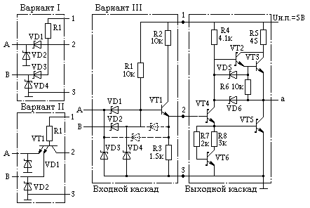 Схемы Вариантов входных каскадов перспективных элементов ТТЛШ